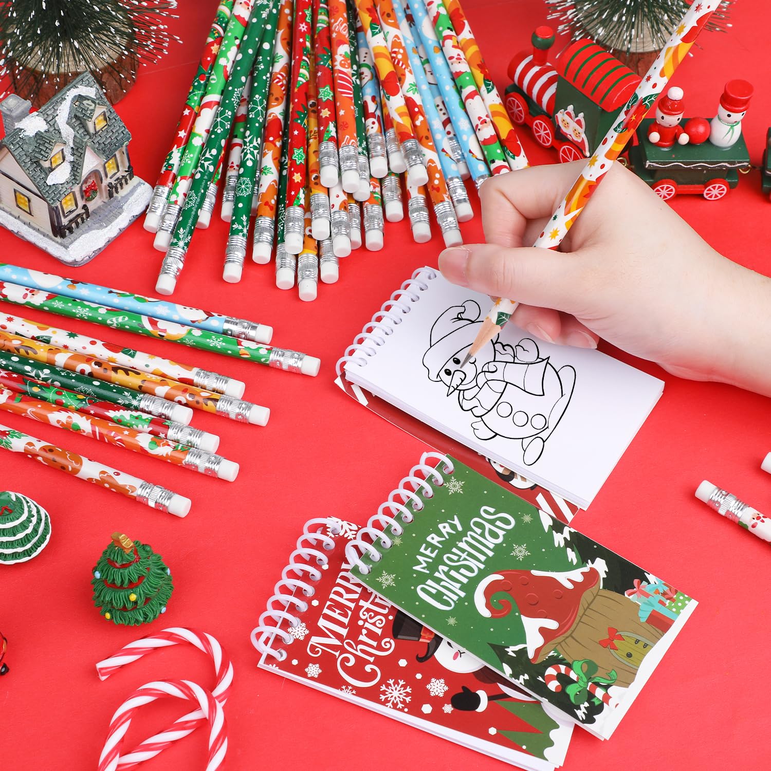 32pcs Christmas Pencils with Eraser - Santa Claus, Elk, Tree & Snowflake Designs for Kids Holiday Party Supplies (8 Styles) | Perfect for Classroom Gifts, Stocking Stuffers & Christmas Crafts