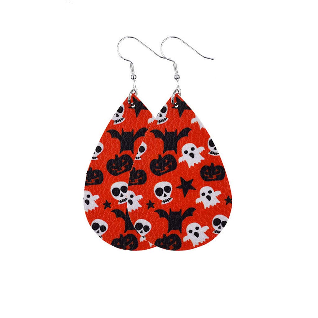 QZQ HOME Halloween Pumpkin Earrings for Women & Girls - Leather Dangle Drop Ear Hook Jewelry with Skull & Pumpkin Design - Perfect for Halloween Parties, Costume Accessories & Gift Giving