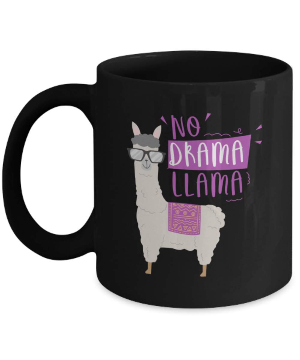 No Drama Llama Coffee Mug - 11 oz Black Ceramic Cup for Coffee, Tea & Hot Drinks - Funny Gift for Office, Home & Coworkers