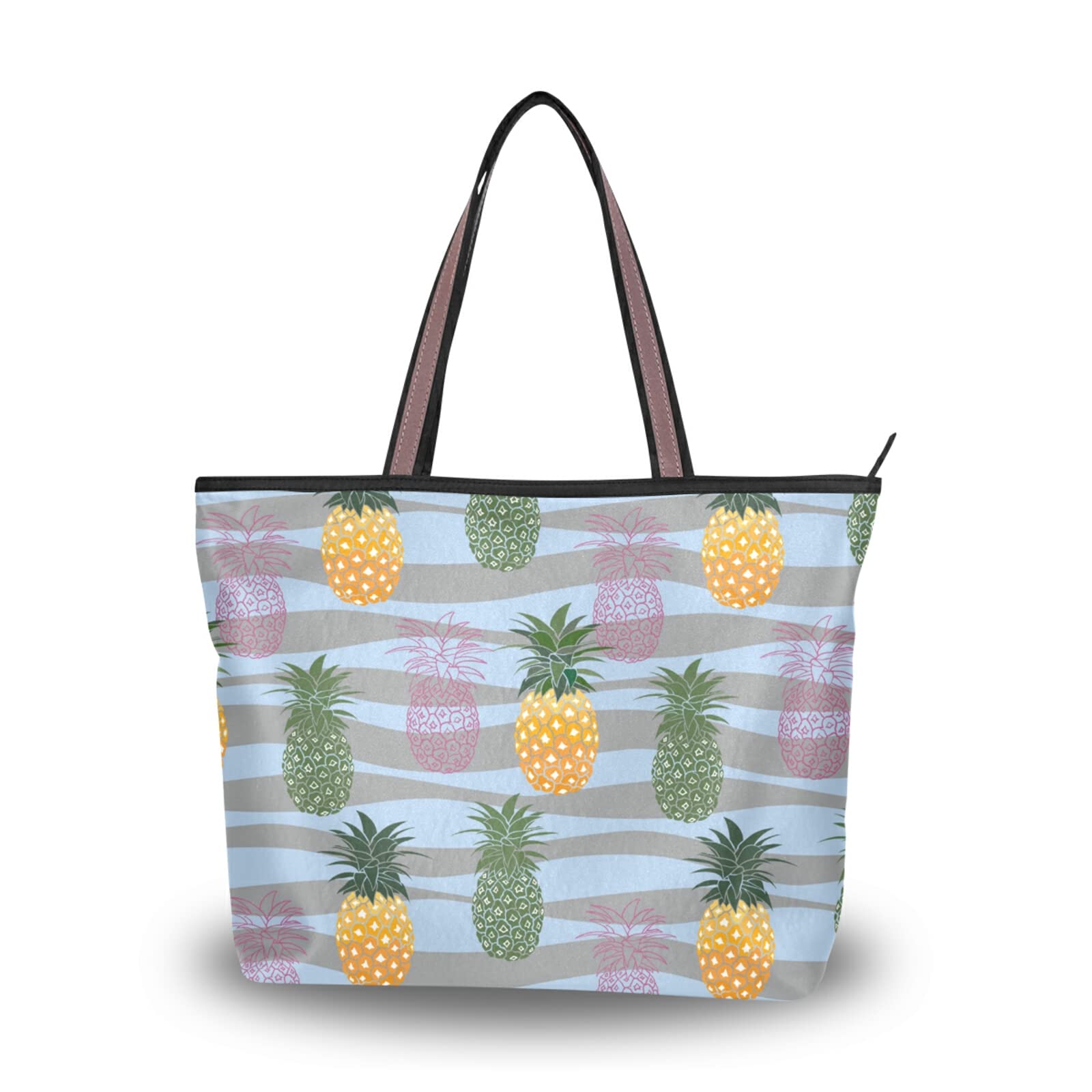 Stylish Pineapple Print Reusable Tote Bag for Women - Colorful Shoulder Handbag, Beach Bag & Travel Tote - Perfect for Shopping, Vacation & Summer Outings