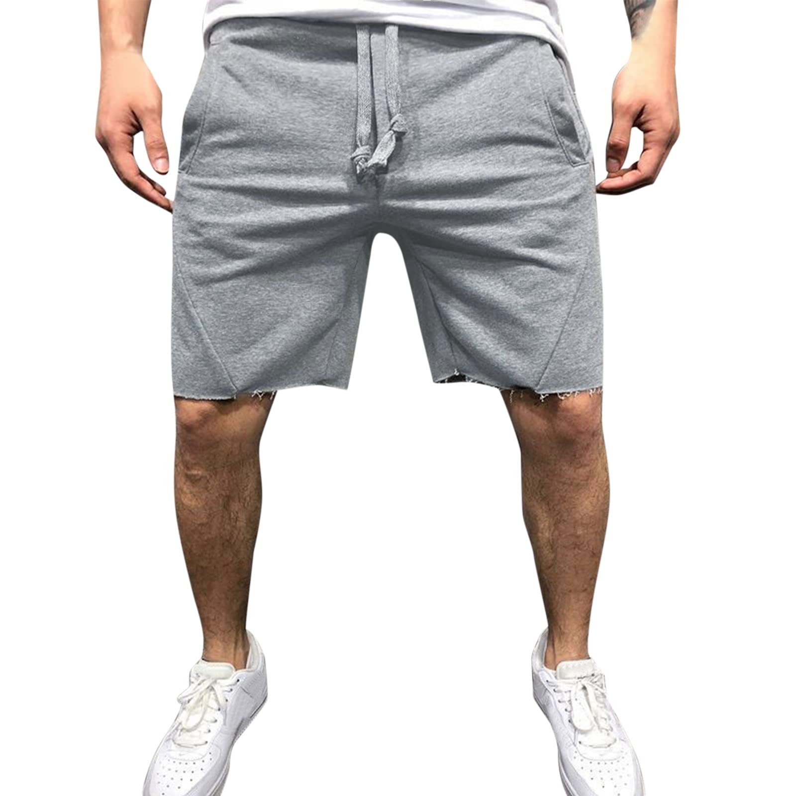 Men's Work Pants & Casual Shorts - Mid Waist, Drawstring, Knee-Length with Solid Splice Pockets | Perfect for Construction, Outdoor Work & Summer Activities