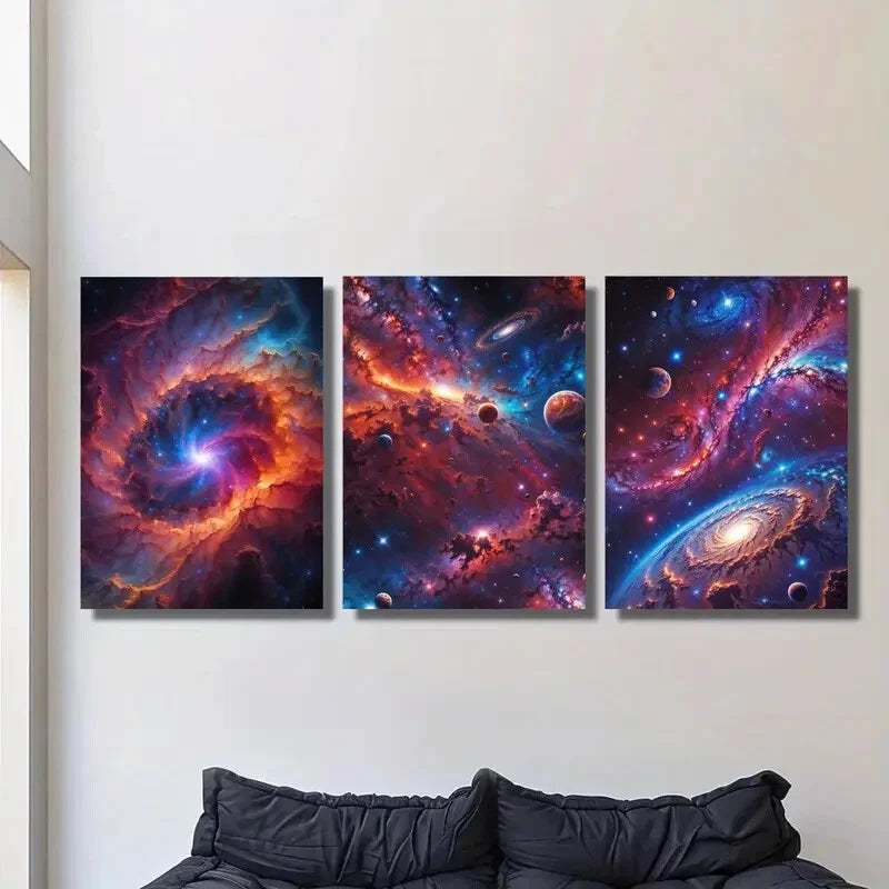 3-Piece Fantasy Starry Sky Art - Colorful Space Metal Print Wall Decor - Ready to Hang - Perfect for Living Room, Bedroom & Office Decor
