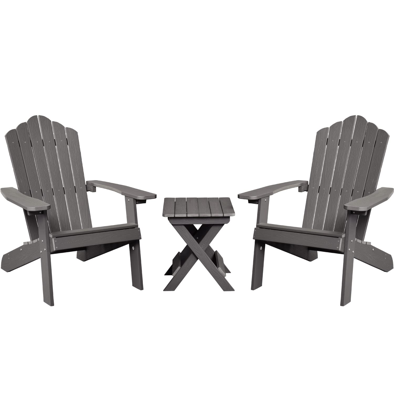 Premium Adirondack Chairs Set of 2 with Folding Side Table - Outdoor Patio Furniture, Weather-Resistant Gray Lounge Chairs for Backyard, Garden, Poolside & Deck - Easy Assembly & Durable Design
