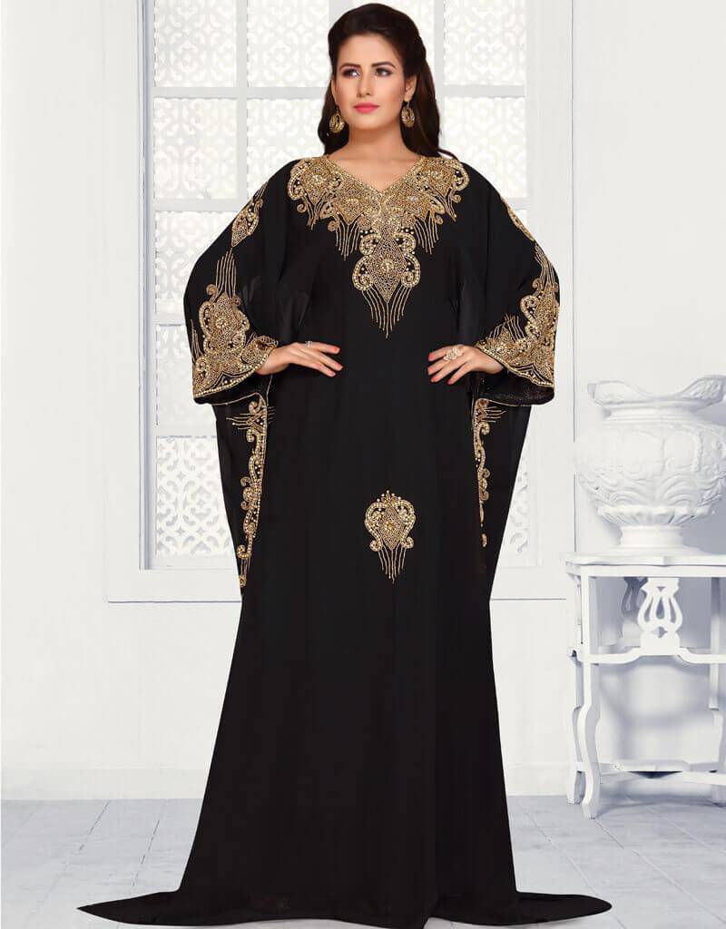 Elegant Gold Embroidered Abaya Dress for Women - Modest Islamic Fashion for Prayer, Eid, and Special Occasions