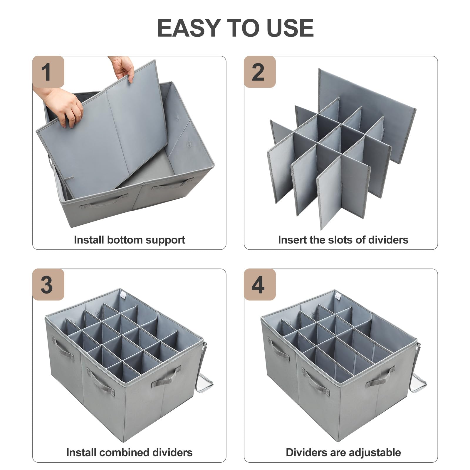 Foldable Shoe Organizer for Closet - Adjustable Dividers & Clear Cover Storage Box | Space Saving Shoe Cabinet with Reinforced Handles (Fits 16 Pairs, Gray) | Perfect for Bedroom, Entryway & Dorm Organization (Model TP09G)