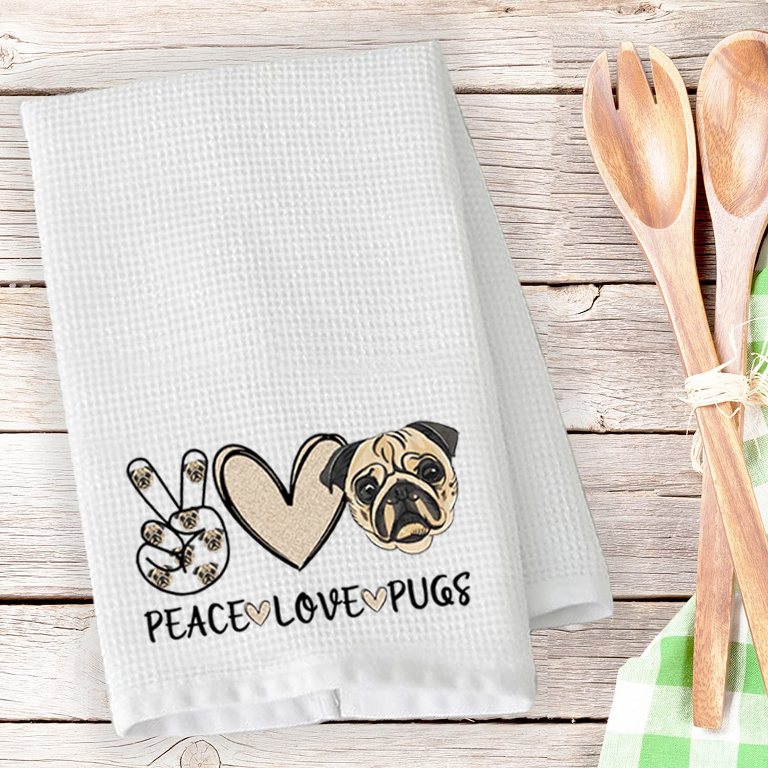 BDPWSS Pug Kitchen Towel - Cute Pug Dog Design for Pug Lovers, Pug Mom Gift, Crazy Pug Lady Present - Perfect for Dog Owners & Pug Enthusiasts - Peace Love Pugs Collection - Ideal for Kitchen Decor, Housewarming Gift & Dog-Themed Home Accessories