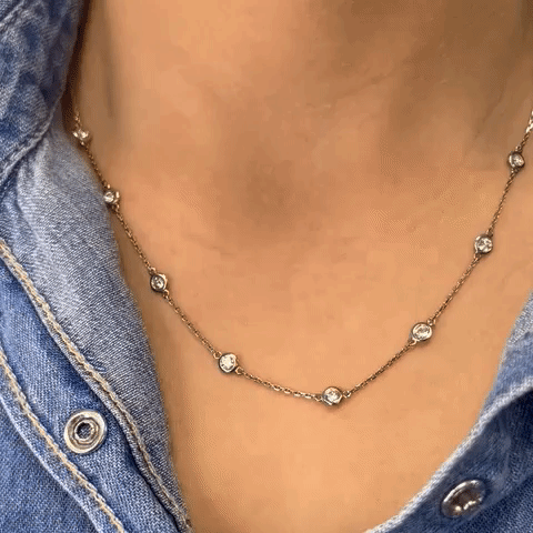 16 Stone Diamond By The Yard Necklace - 2.00ct Bezel Set Diamond Station Necklace in 14K Gold - Perfect for Weddings, Anniversaries & Everyday Elegance