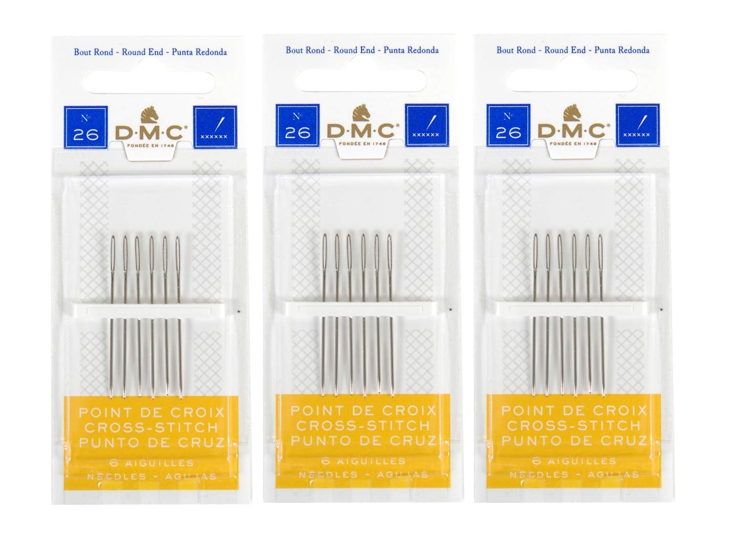 DMC Size 26 Cross Stitch Needles - 3 Pack (18 Needles Total) - Premium Embroidery Needles for Cross Stitch, Needlepoint & Hand Sewing Projects - Perfect for DIY Crafts, Home Decor & Gift Making