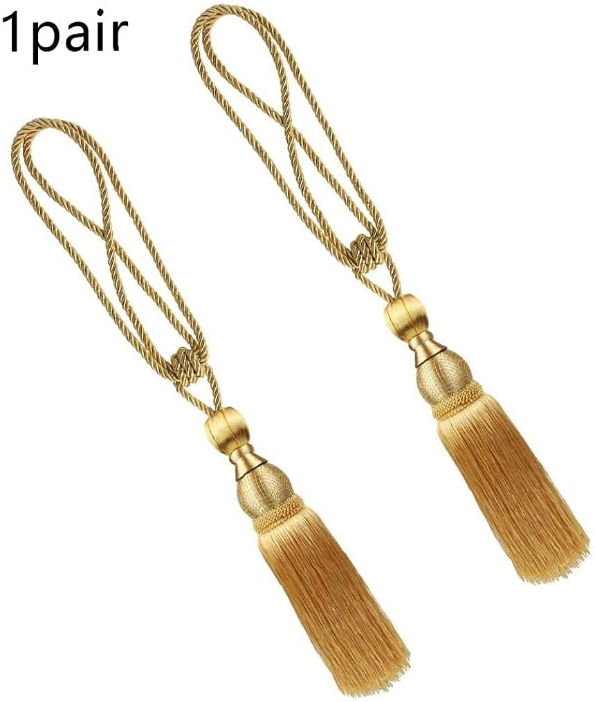 Elegant Gold Tassel Curtain Tiebacks - Rayon Holdback Ropes (1 Pair) for Window Drapes & Home Decor - Perfect for Living Room, Bedroom & Sheer Curtains