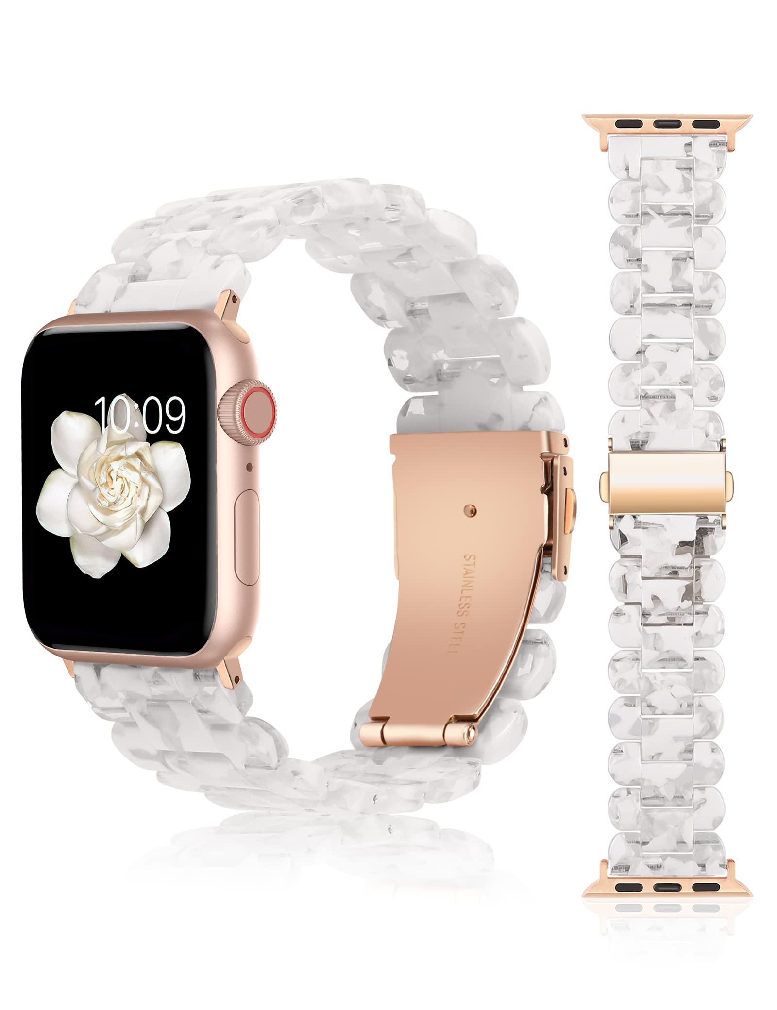 Fashion Resin Apple Watch Band Compatible with 38mm 40mm 41mm 42mm 44mm 45mm 49mm (Ultra) - Lightweight Bracelet Strap with Metal Buckle for iWatch Series 8/7/6/5/4/3/2/1/SE - Cute Women's Accessory for Workout, Office & Daily Wear