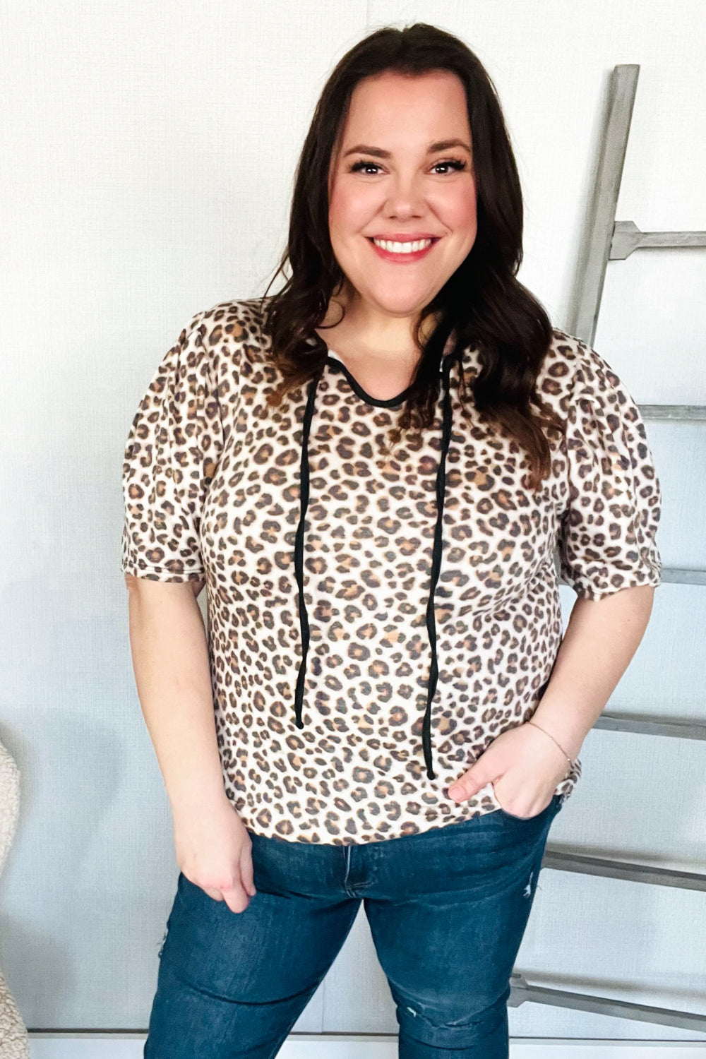 Stylish Animal Print Knit Top with Collar & Front Tie - Perfect for Casual Wear, Office Outfits & Date Nights