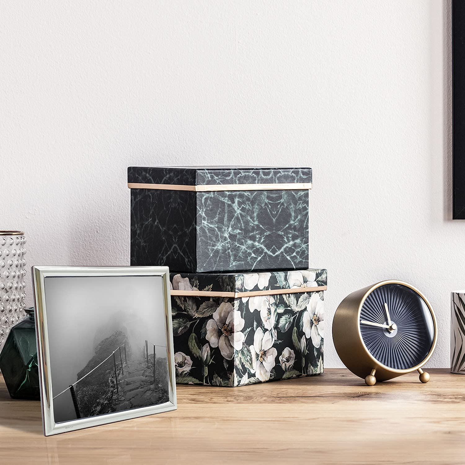 TIZO 5x5 Inch Thin Plain Silver Deco Picture Frame - Premium 925 Sterling Silver Photo Frame for Home & Office Decor - Perfect for Displaying Photos, Artwork, and Memorabilia