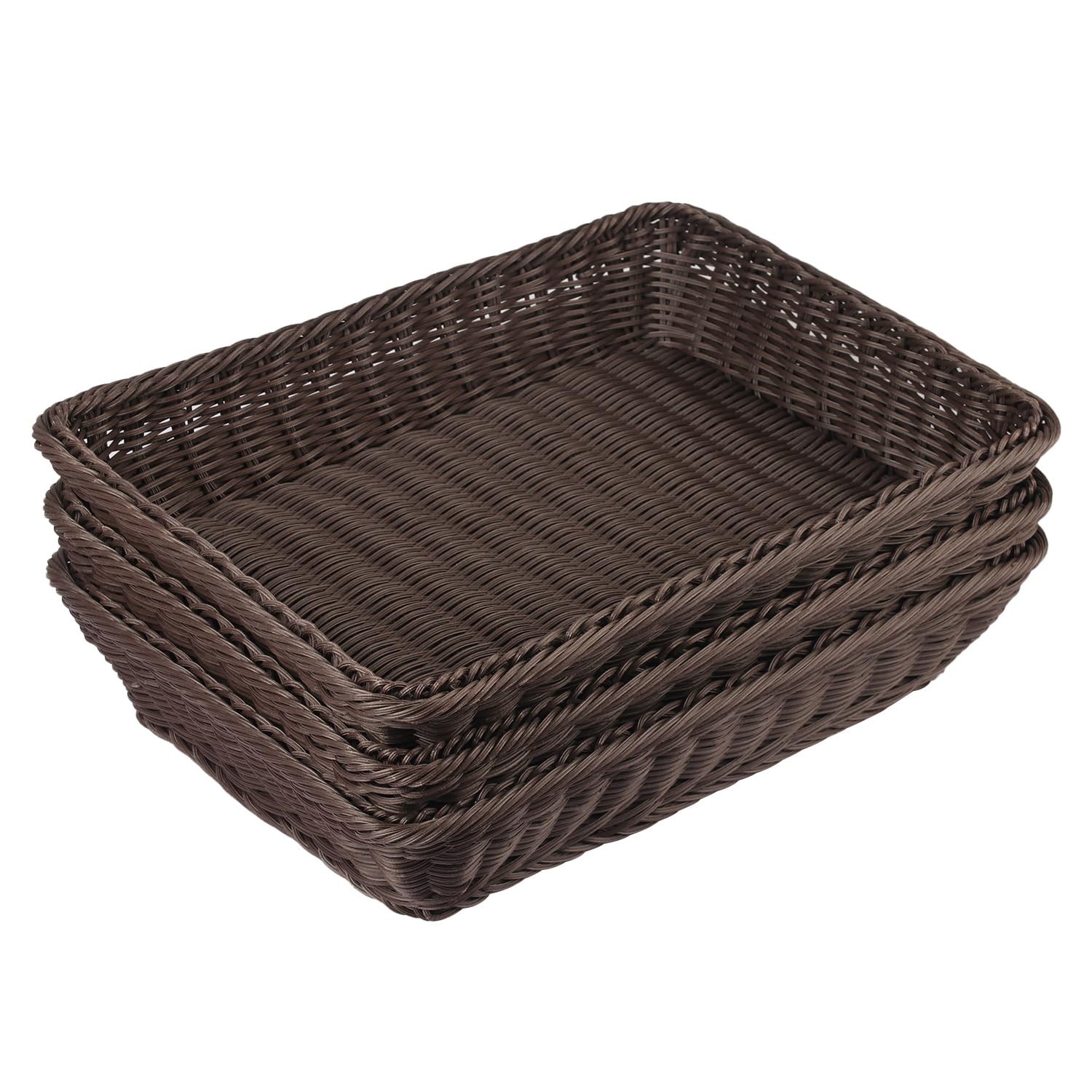 4-Piece 16x12 Inch Wicker Bread Baskets Set - Handwoven Rattan Serving Trays for Restaurants, Bakeries & Home Use - Perfect for Displaying Bread, Fruits, Vegetables, Snacks & Coffee - Ideal for Dining Tables, Buffets, Brunch Parties & Kitchen Storage