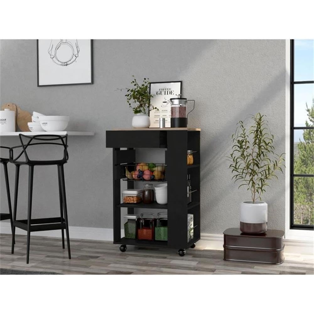 TUHOME Blossom Kitchen Cart - Engineered Wood Rolling Island with Storage, Multi-Color Options - Perfect for Small Kitchen Organization & Dining Room Serving