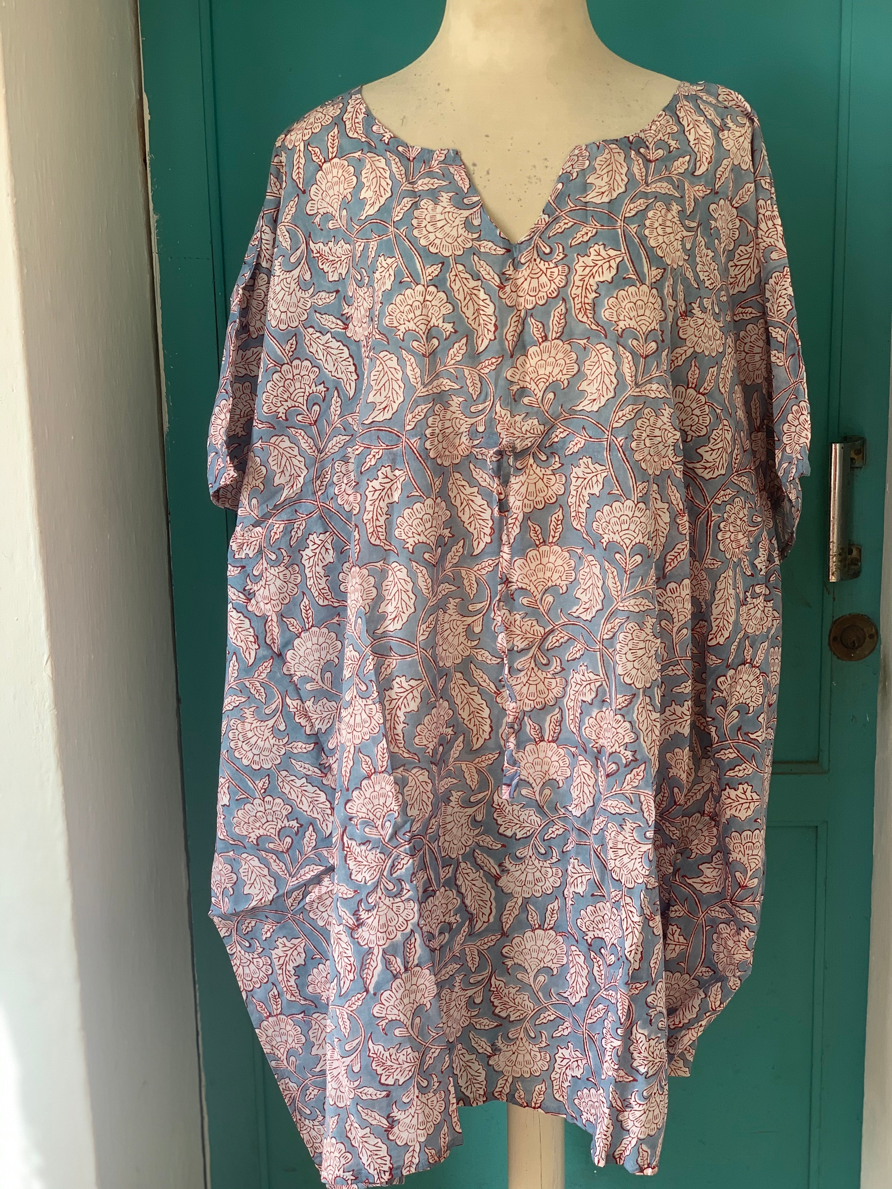 Stylish Short Kaftan Dress - Free Size Happy Block Print - Perfect for Beach, Vacation & Summer Outfits