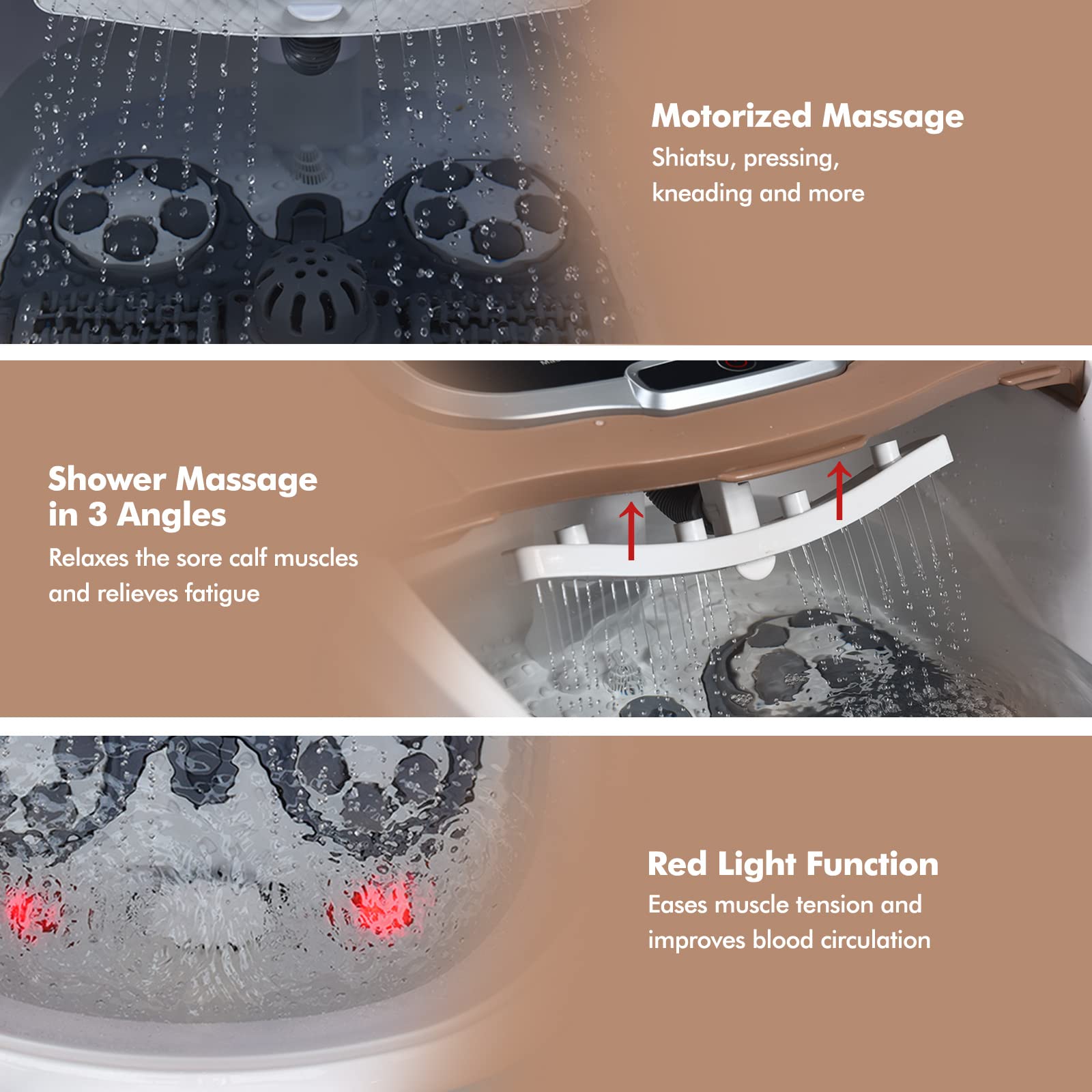 COSTWAY Electric Foot Spa Massager with Motorized Rollers, Shiatsu Massage, Heated Water, Red Light Therapy, Adjustable Temperature & Timer - Relaxing Foot Bath for Stress Relief & Circulation (Coffee) - Perfect for Home Spa, Post-Workout Recovery & Self-Care Evenings