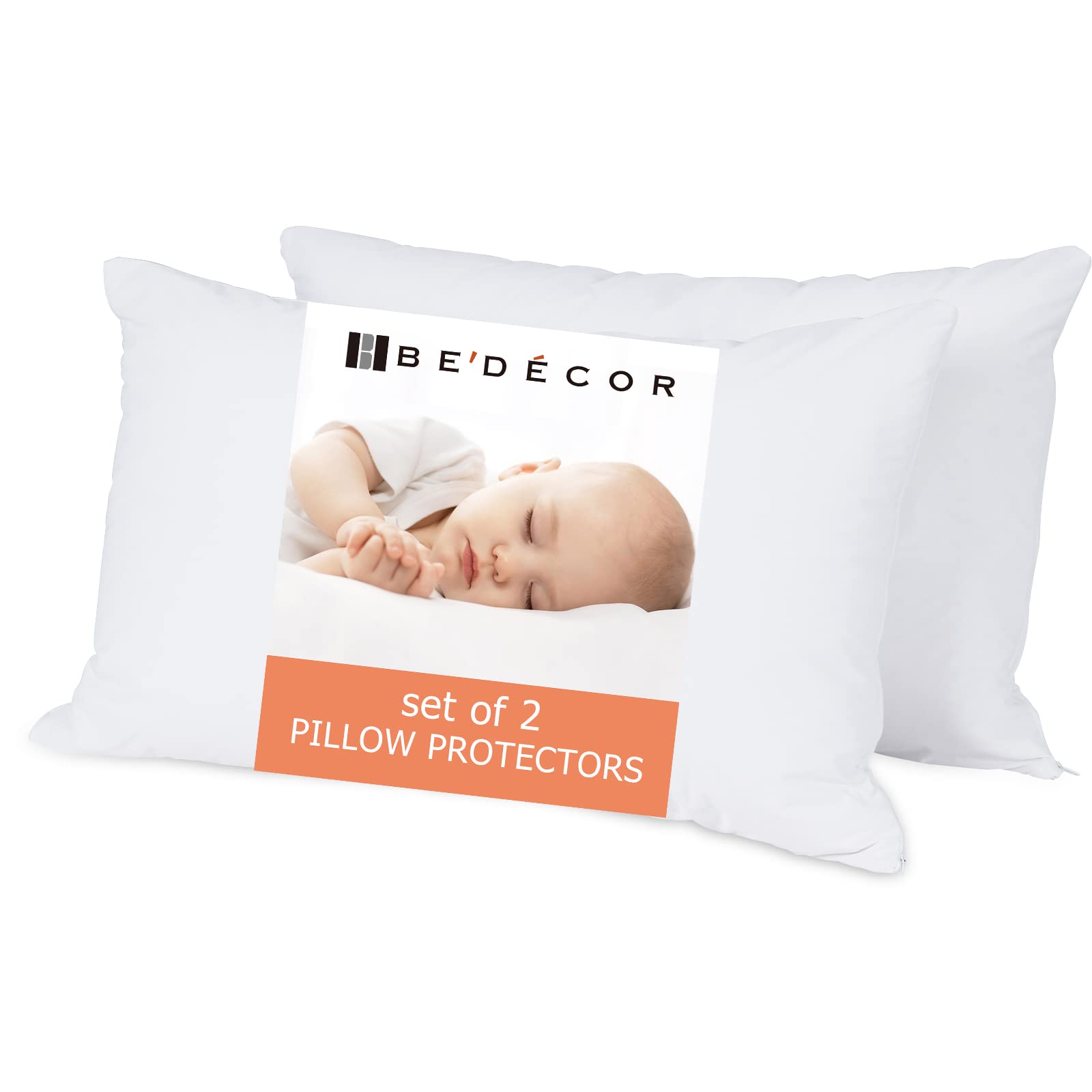 Bedecor Queen Size Waterproof Pillow Protectors with Zipper - 2 Pack Dust Proof Pillow Covers Encasement, Breathable Holes for Air Circulation - Perfect for Allergy Relief, Bedding Protection & Hotel Use