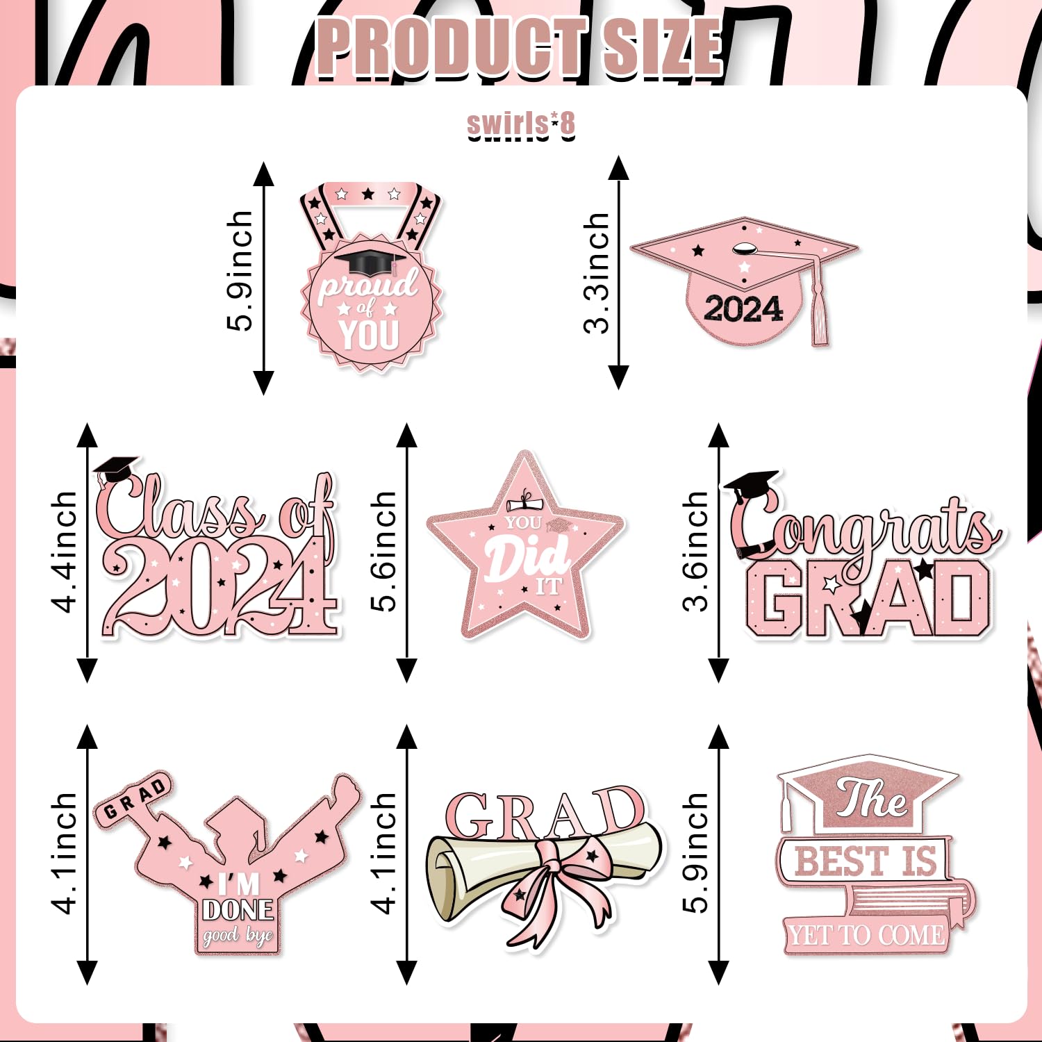 2024 Pink Graduation Party Decorations Set - 1 Large Congrats Grad Banner & 8 Hanging Swirls | Perfect for High School & College Graduation Celebrations, Graduation Ceremony Decor, and Graduation Photo Backdrops