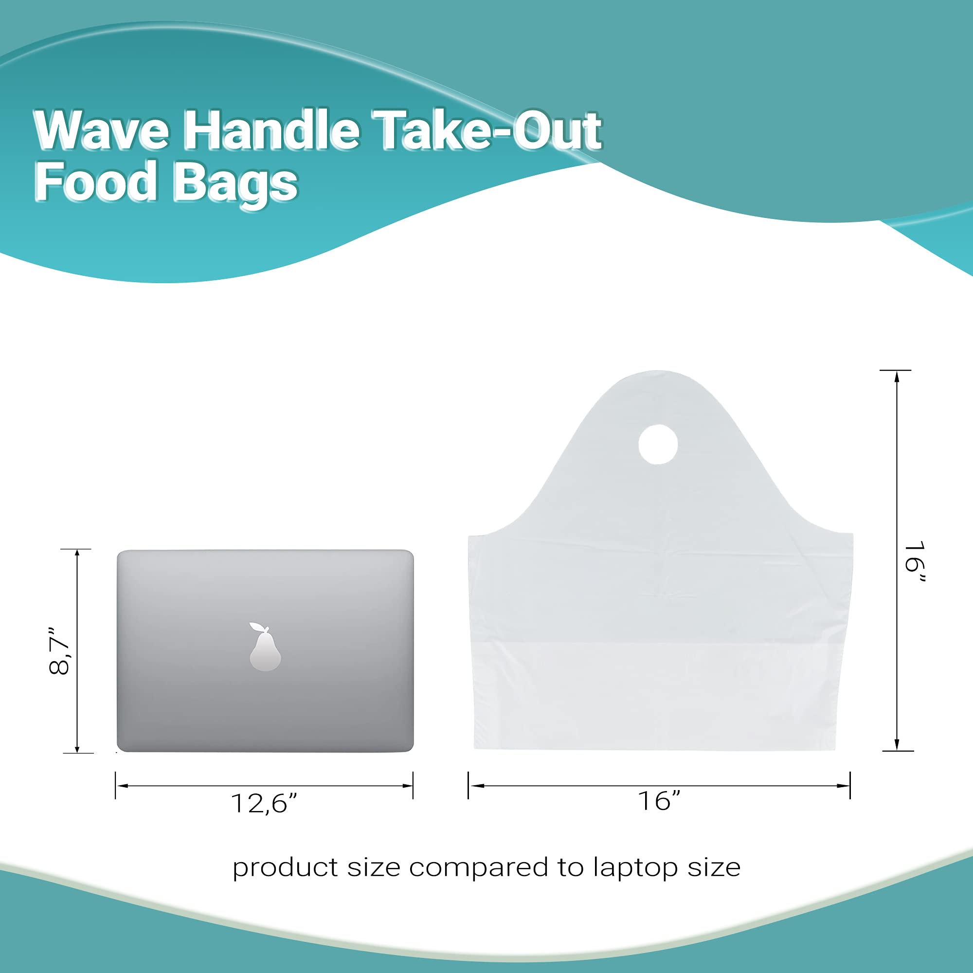 500 Pack White Plastic Take-Out Bags with Wave Handles - 16