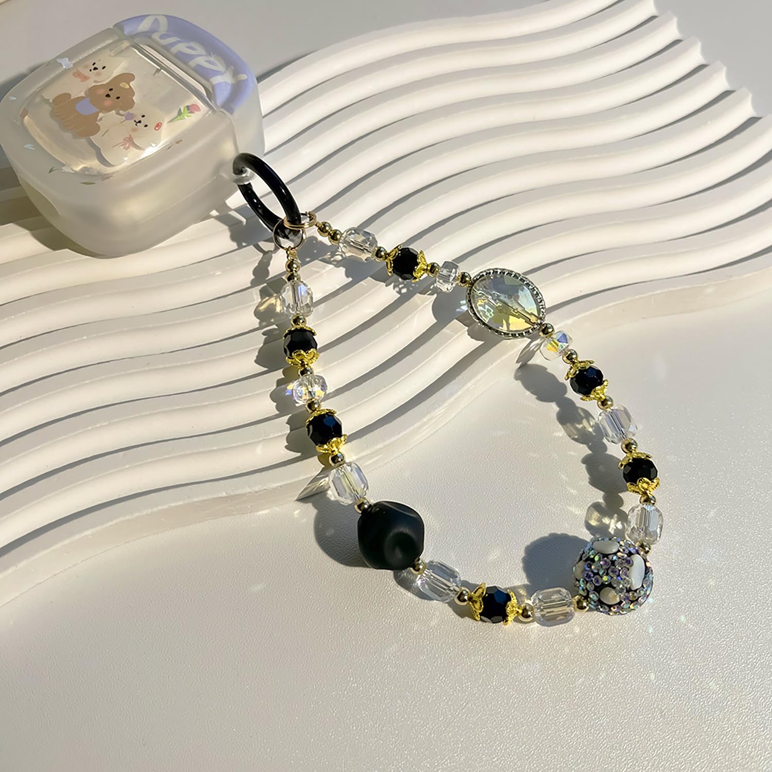 Anti-Loss Phone Wrist Strap with Pearl Beads - Double Chain Phone Lanyard for Smartphones, Keys, Wallet & Camera (Perfect for Travel, Shopping & Outdoor Activities)