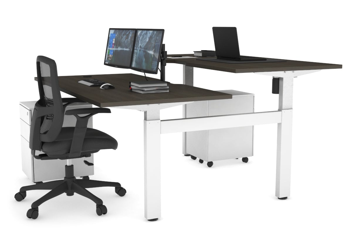 Adjustable 2-Person H Bench Workstation - White Frame (1600L x 800W) with Cable Management | Ergonomic Office Desk for Collaborative Workspaces & Home Offices