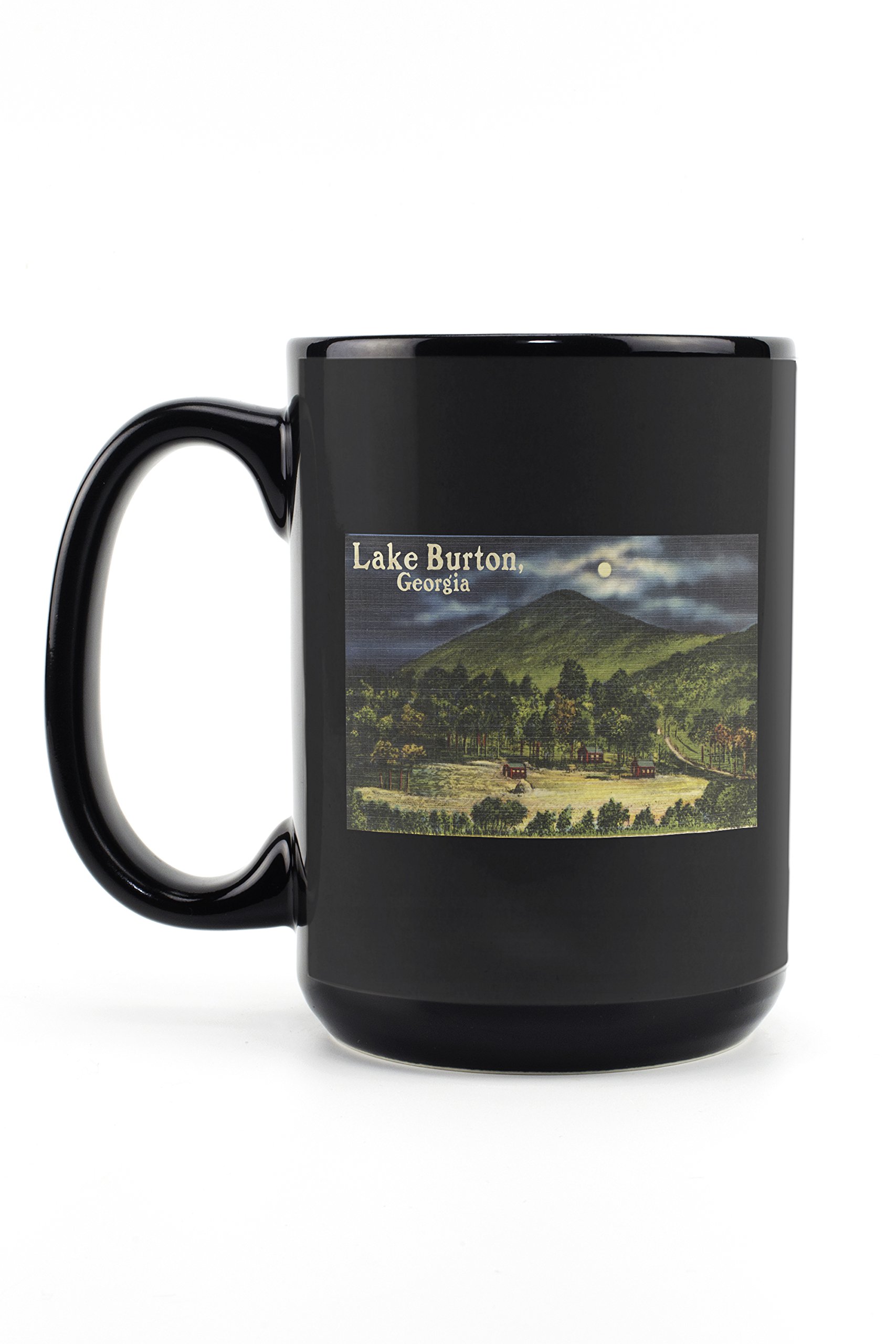 Lake Burton Georgia Moonlit Scene 15oz Black Ceramic Coffee Mug - Microwave & Dishwasher Safe - Perfect for Home, Office & Camping Use
