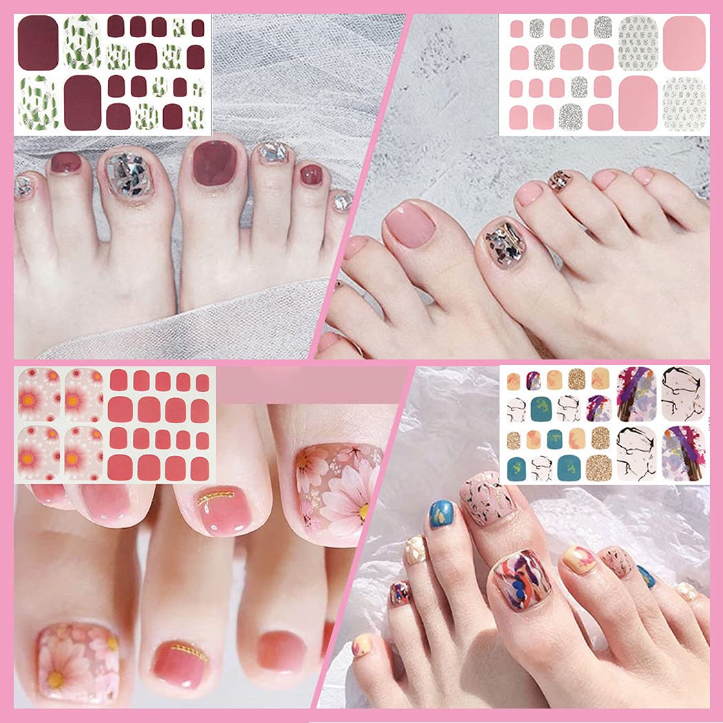 WOKOTO 20 Sheets Pink Cute Toe Nail Stickers for Women - DIY Nail Polish Strips with Nail File Set | Easy Stick-On Gel Nail Art for Toes | Perfect for Pedicures, Parties & Summer Beach Looks