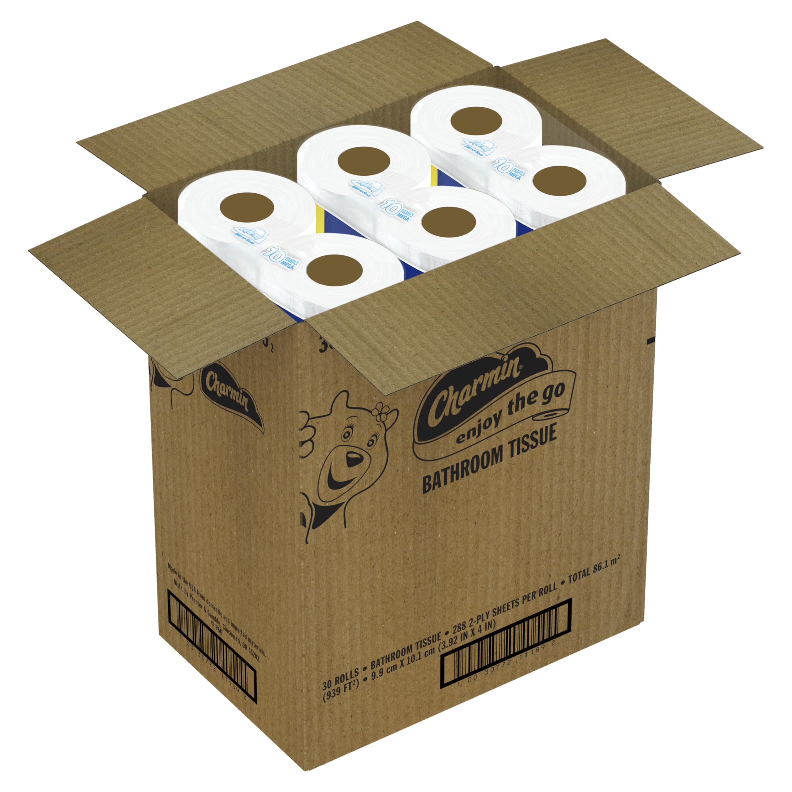 Charmin Ultra Soft Cushiony Touch Toilet Paper - 30 Family Mega Rolls (Equivalent to 153 Regular Rolls) | Premium Bathroom Tissue for Home & Office Use | Gentle & Strong for Everyday Comfort