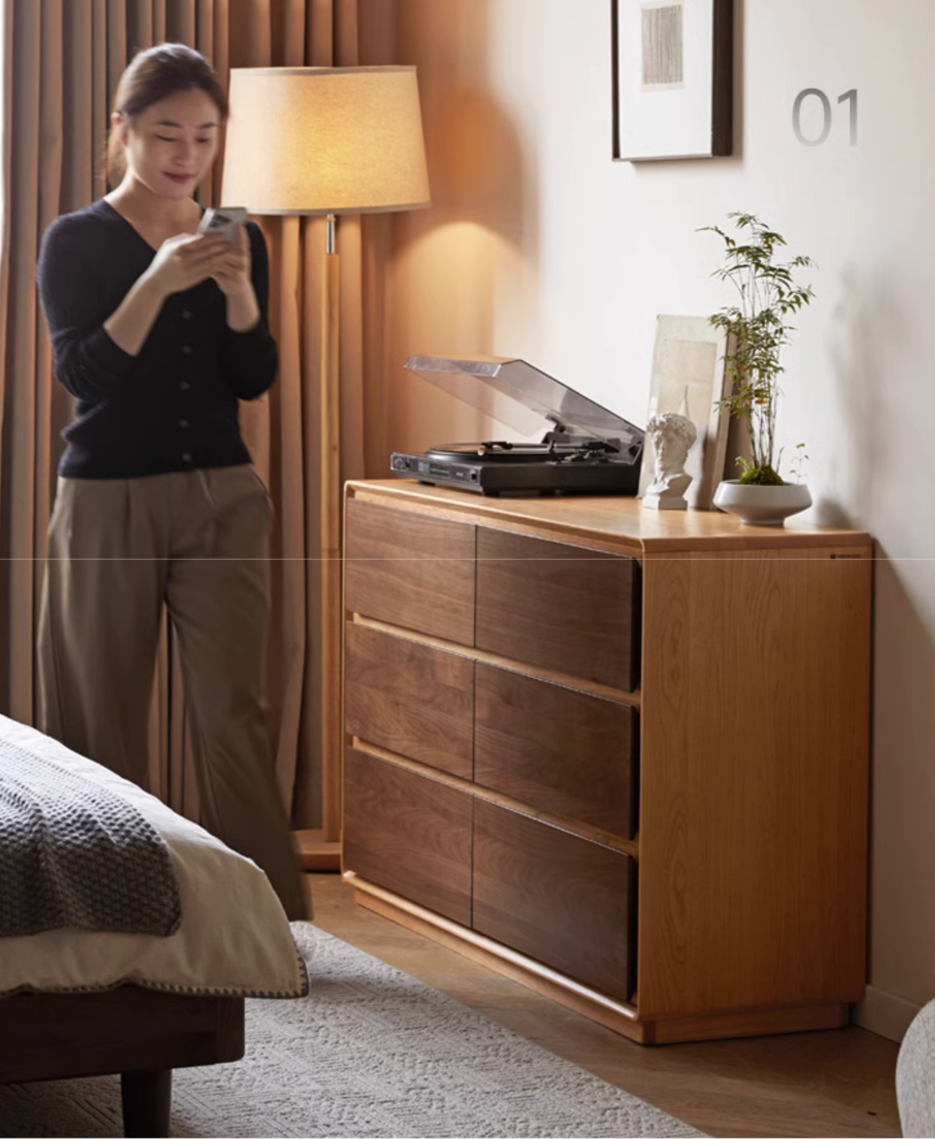 Premium Black Walnut & Cherry Solid Wood Modern Dresser Drawer Cabinet - Stylish Bedroom Storage for Clothes, Linens & Accessories