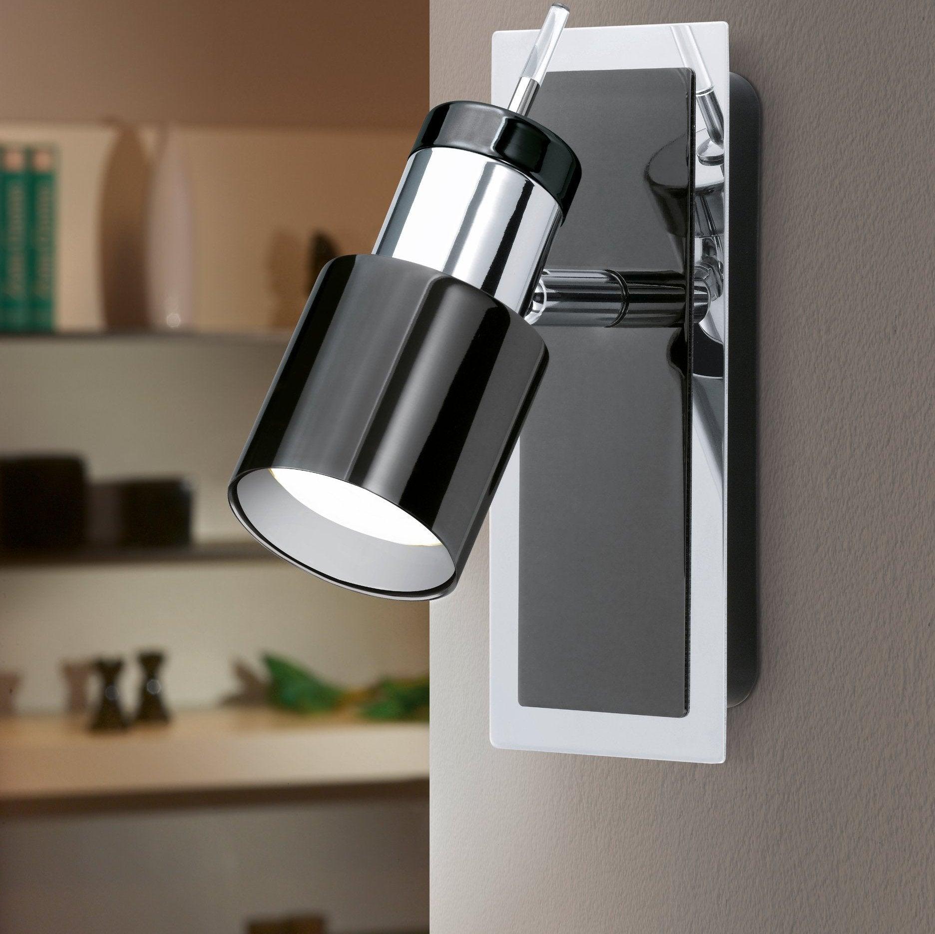 Eglo Davida 1 Black Nickel & Chrome Wall Spotlight - Modern Indoor/Outdoor Lighting for Living Room, Bedroom, or Patio Decor