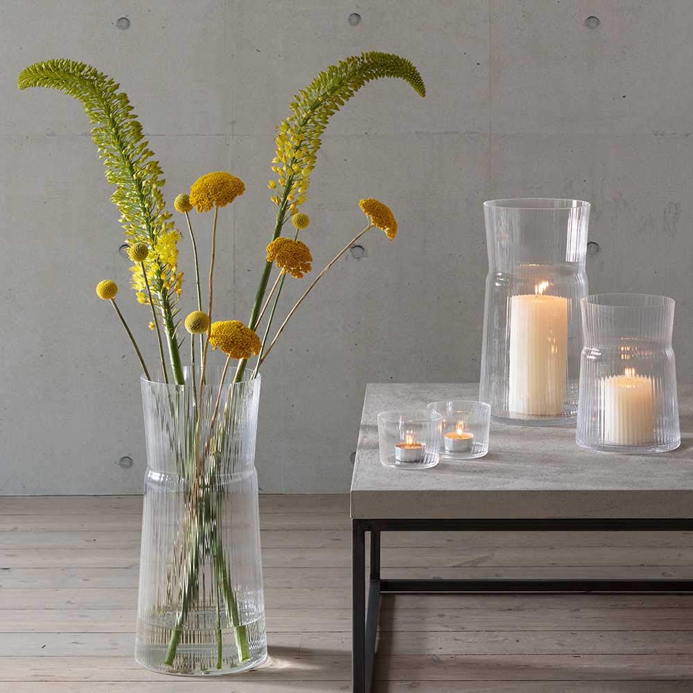 LSA International Gio Line Glass Lantern and Vase - 15 Inch Tall Clear Handmade Home Decor for Table Centerpiece, Wedding Decorations, and Outdoor Garden Lighting