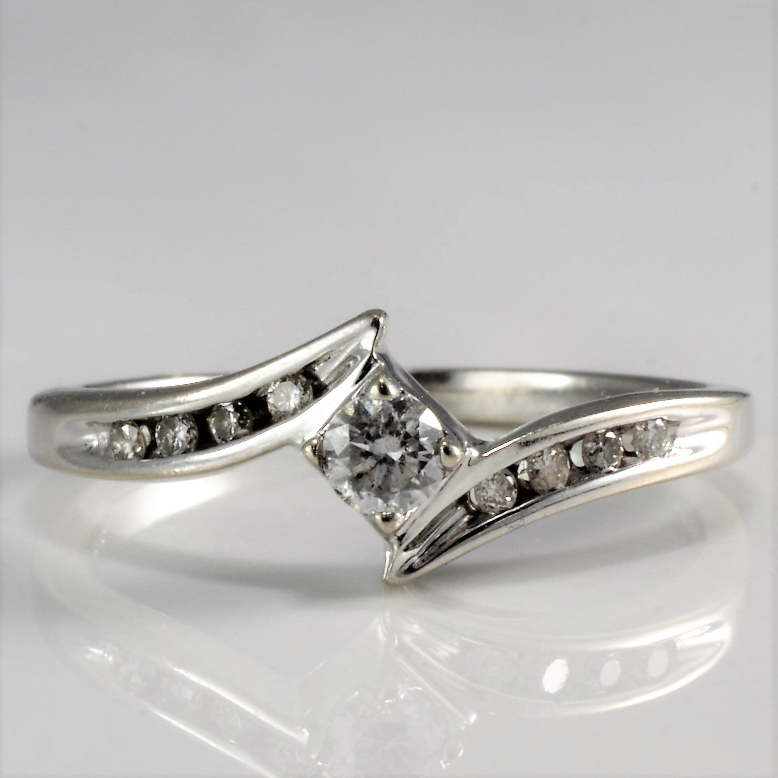 10K White Gold Bypass Diamond Ring - 0.18ctw, I1/I2 Clarity, H-J Color, Size 5.75 | Elegant Wedding Band, Anniversary Gift for Her, Perfect for Bridal Jewelry & Special Occasions