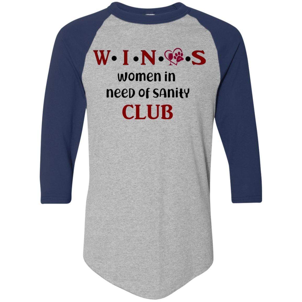 WineyBitches.Co WINOS Club Colorblock Raglan Jersey with Burgundy Lettering - Perfect for Wine Tasting Parties, Girls' Night Out & Casual Wear