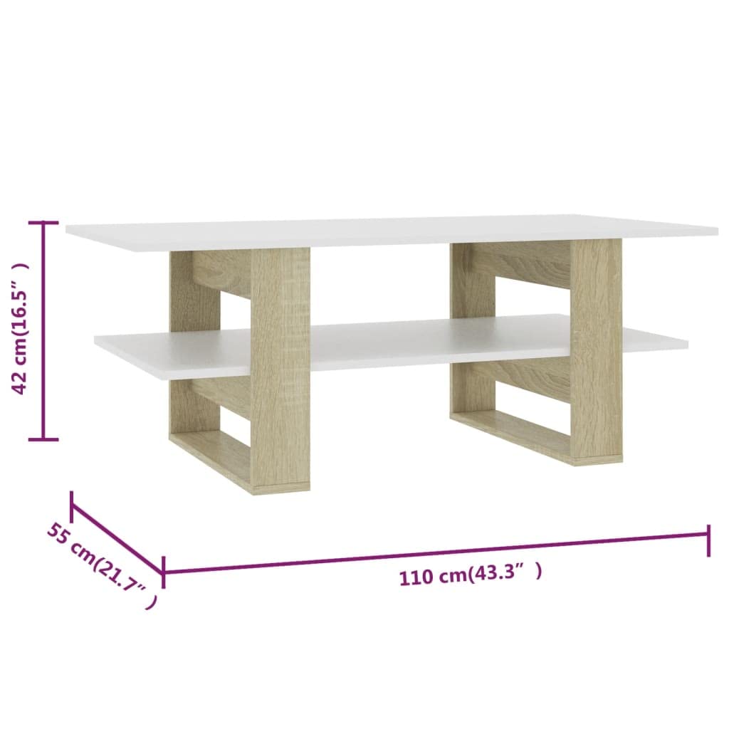 CHARMMA Modern Coffee Table - White & Sonoma Oak Finish, 43.3