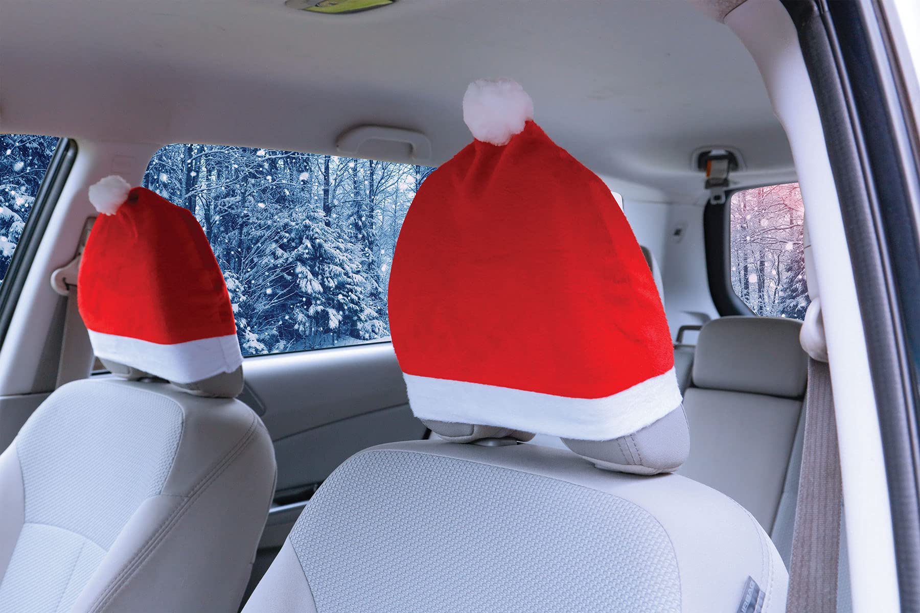 2 Pack Santa Hat Car Seat Headrest Covers - Festive Christmas Car Accessories for Vehicle Decor, Universal Fit for Most Cars - Perfect for Holiday Road Trips & Christmas Car Parades