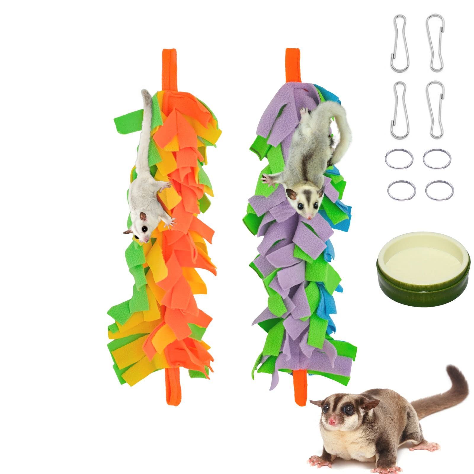 FABMODE 2 Pack Small Pet Toys for Sugar Gliders, Ferrets, Birds, Parrots, Hamsters, Squirrels & Chinchillas - Cage Climbing & Swing Accessories with Bonus Water Bowl | Perfect for Playtime & Exercise in Small Animal Cages