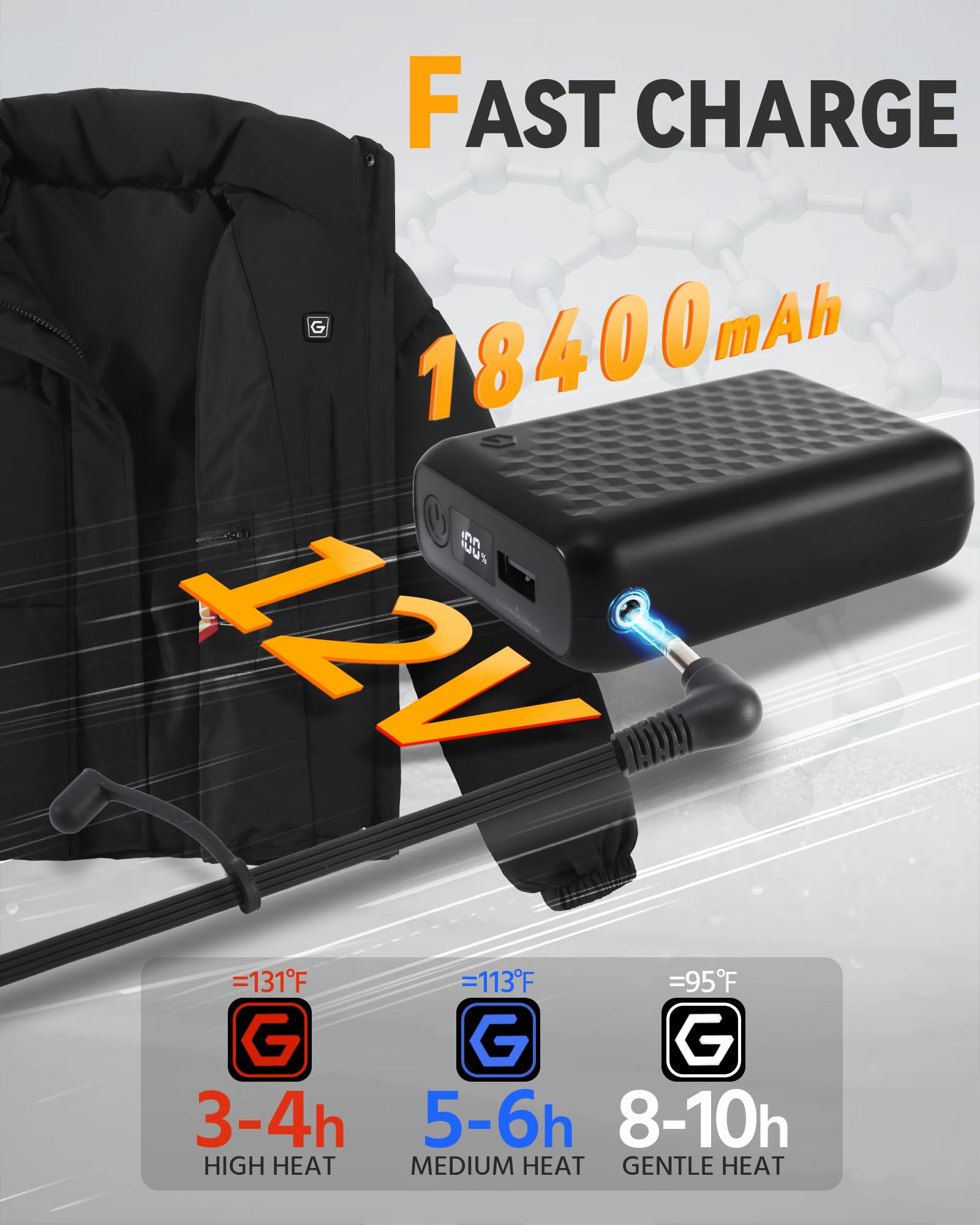 Graphene Heated Jacket for Women - 12V Fast Charging, 18400mAh Large Battery - Perfect for Winter Outdoor Activities, Skiing, and Cold Weather Commuting