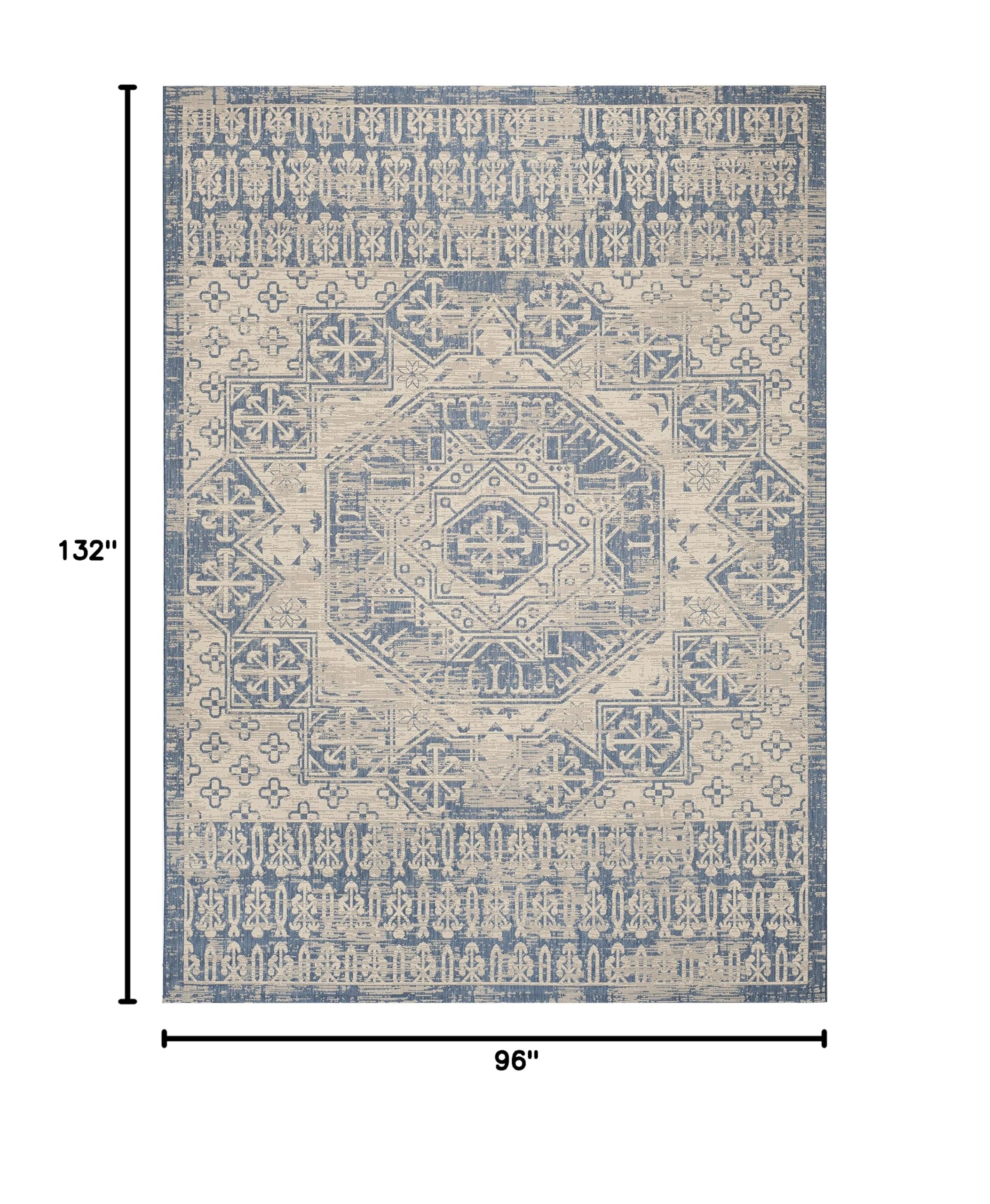 SAFAVIEH Courtyard Collection 8' x 11' Beige and Blue Indoor Outdoor Waterproof Rug - Easy to Clean, Stain Resistant Area Rug for Patio, Backyard, Mudroom, Deck, and Poolside Use