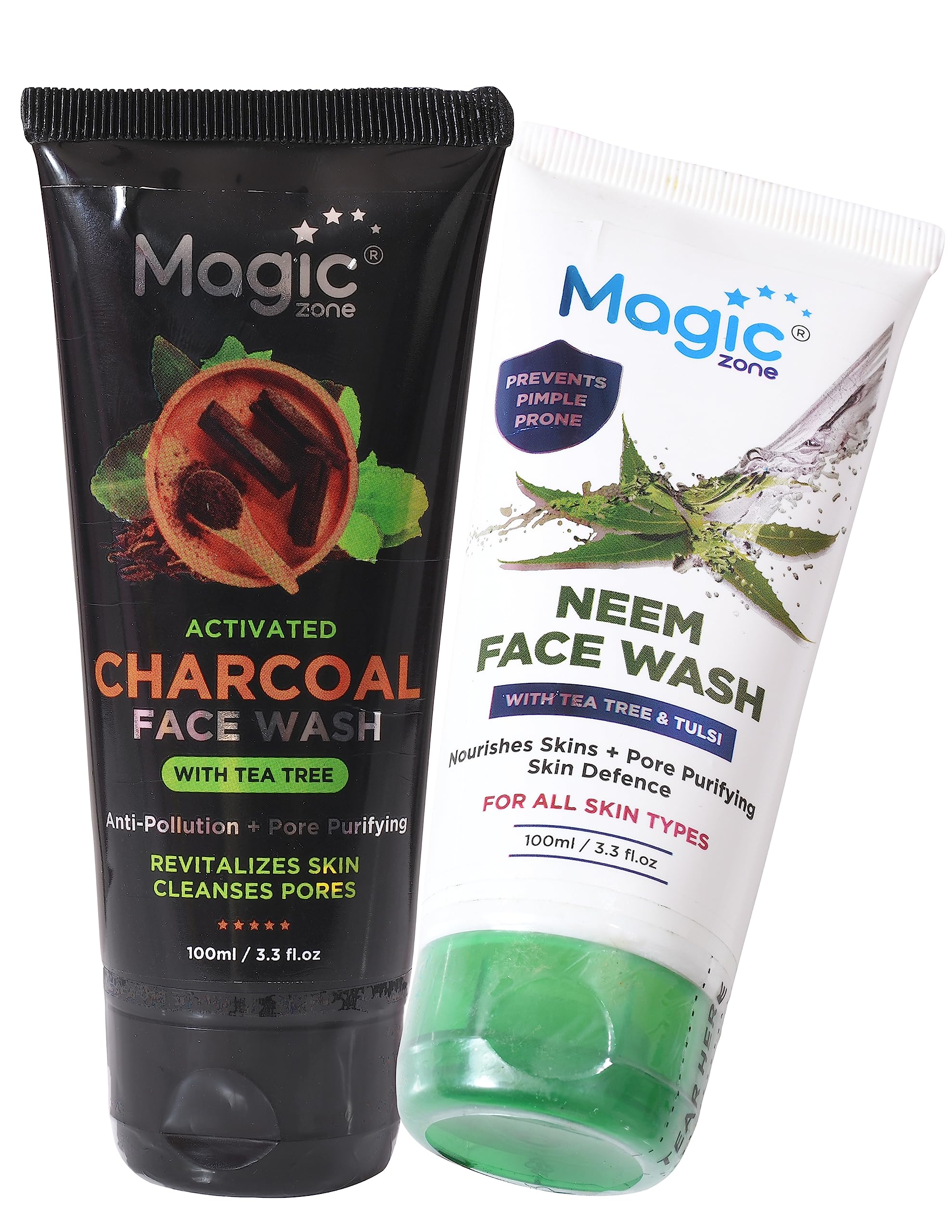 Activated Charcoal & Neem Face Wash Combo Pack (100ml Each) - Deep Cleansing, Pimple & Blackhead Treatment, Oil Control for Clear Skin | Perfect for Daily Skincare Routine & Acne-Prone Skin
