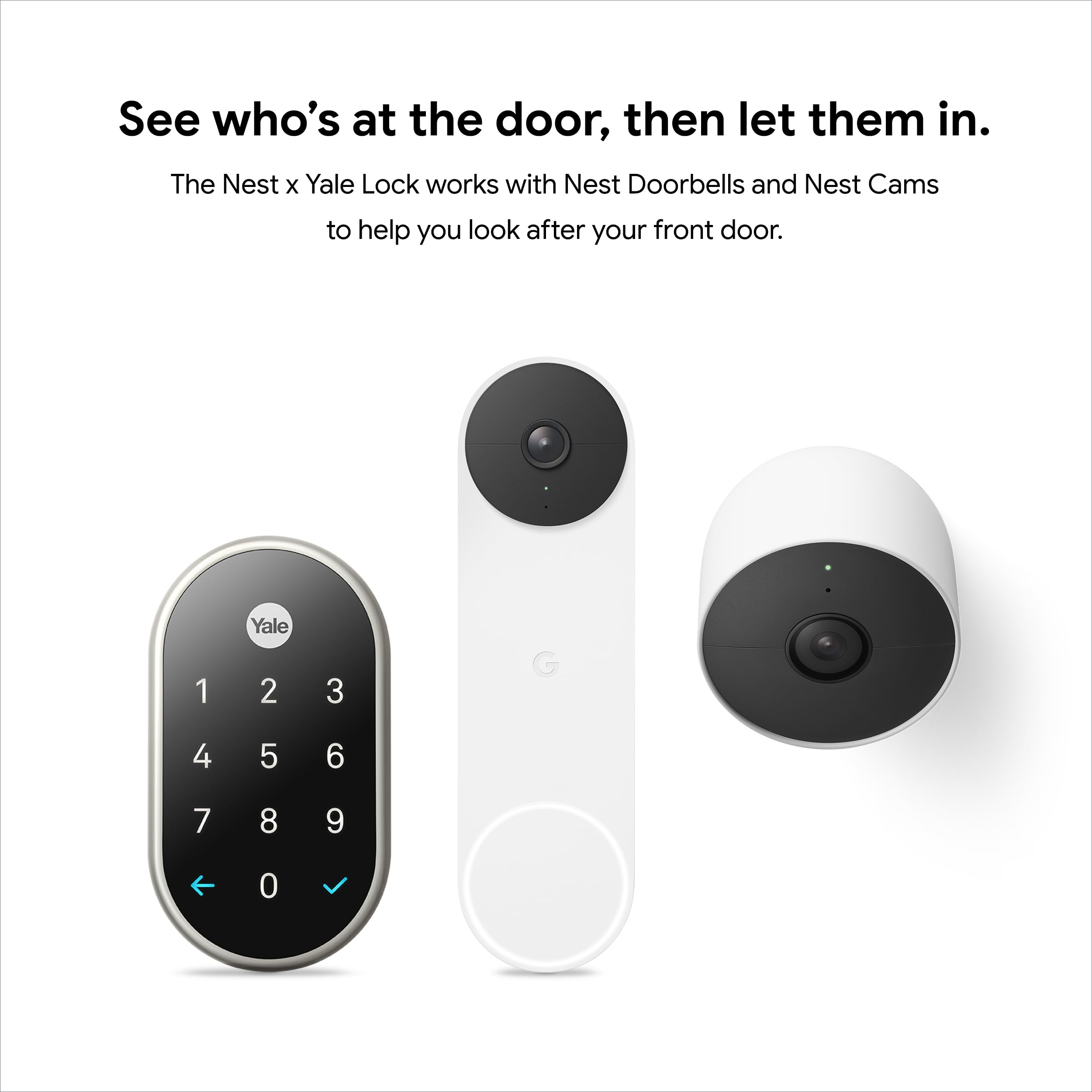 Google Nest x Yale Smart Lock - Keyless Entry Deadbolt with Tamper-Proof Keypad - Satin Nickel Finish for Front Door Security - Perfect for Smart Homes & Vacation Rentals