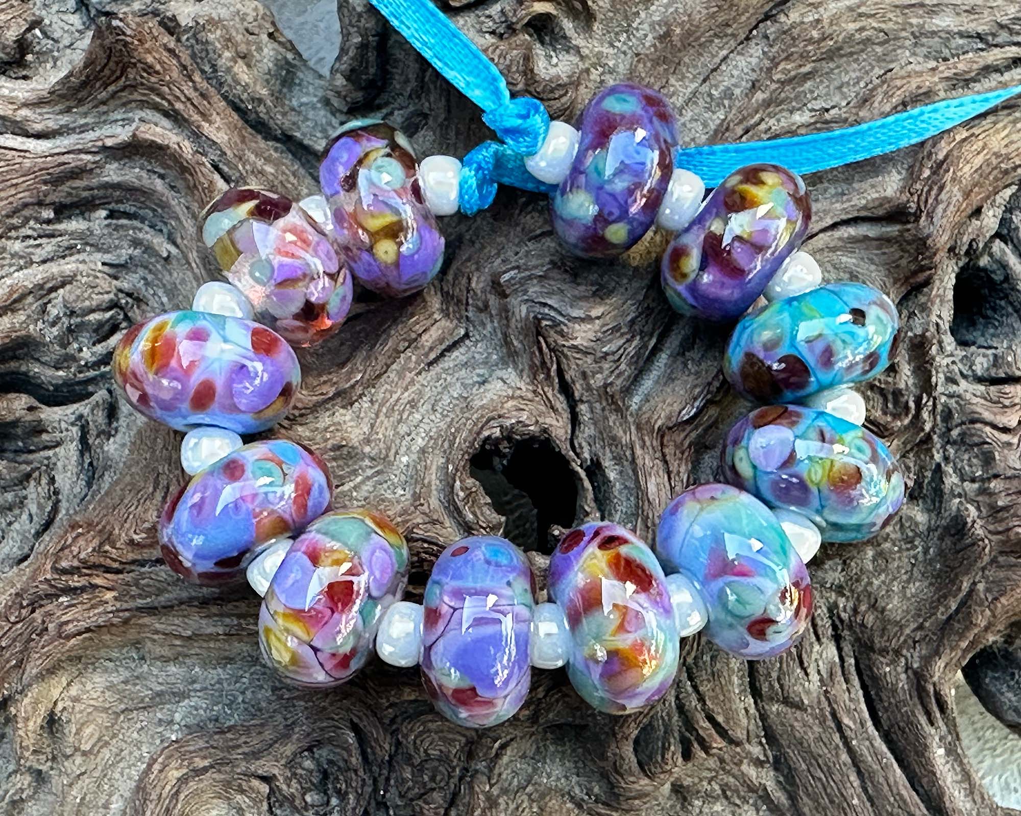 12pcs Blue Mosaic Glass Lampwork Beads for Jewelry Making - DIY Bracelets, Necklaces, Earrings Craft Supplies - Perfect for Bohemian Style Accessories & Home Decor