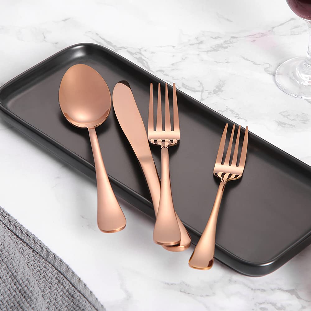 40-Piece Rose Gold Silverware Set - Stainless Steel Flatware Cutlery Set for Home, Kitchen, Restaurant & Hotel - Service for 8 - Dishwasher Safe - Elegant Tableware for Dining, Parties & Special Occasions