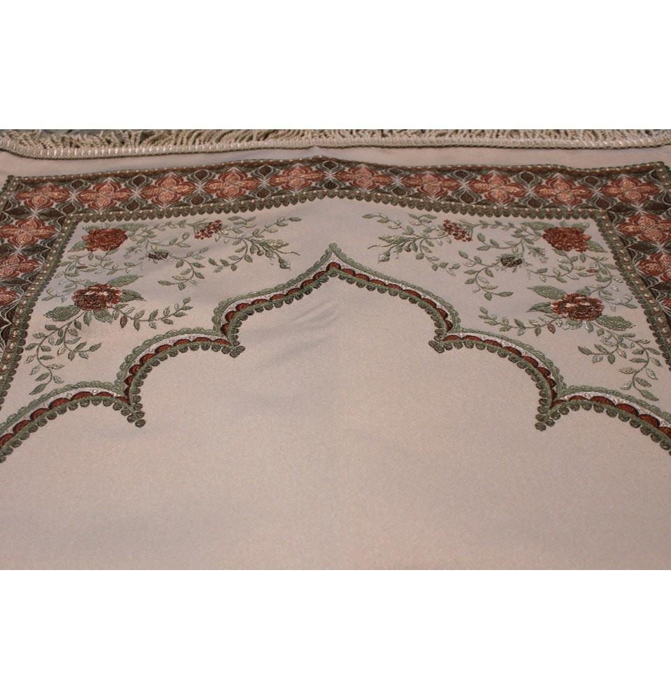 Luxury Thin Embroidered Prayer Mat with Gift Box - Elegant Rose Ivory Design for Home, Mosque & Travel Use