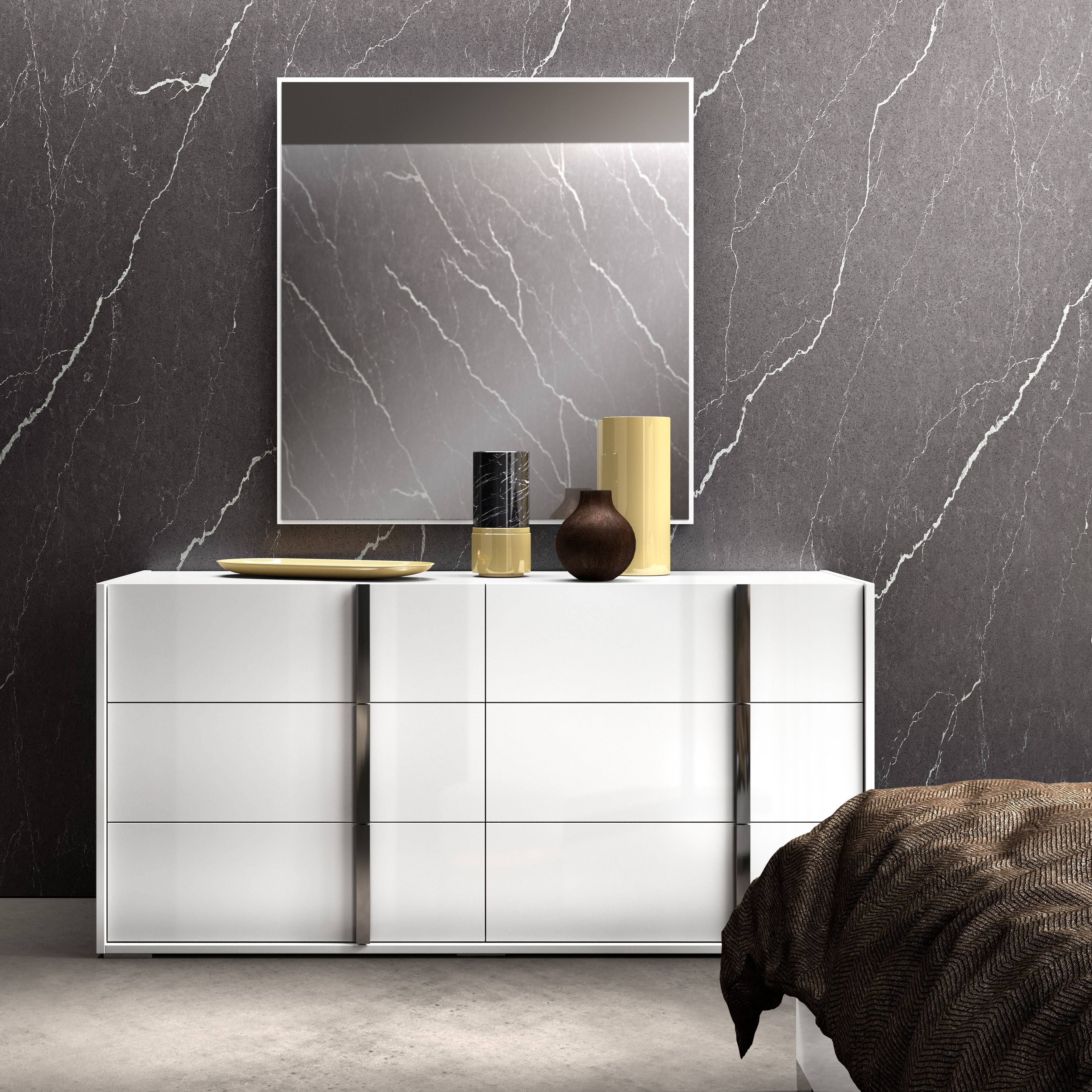 Bianca 6-Drawer White Lacquer Dresser - Modern Bedroom Storage Furniture for Organizing Clothes & Accessories