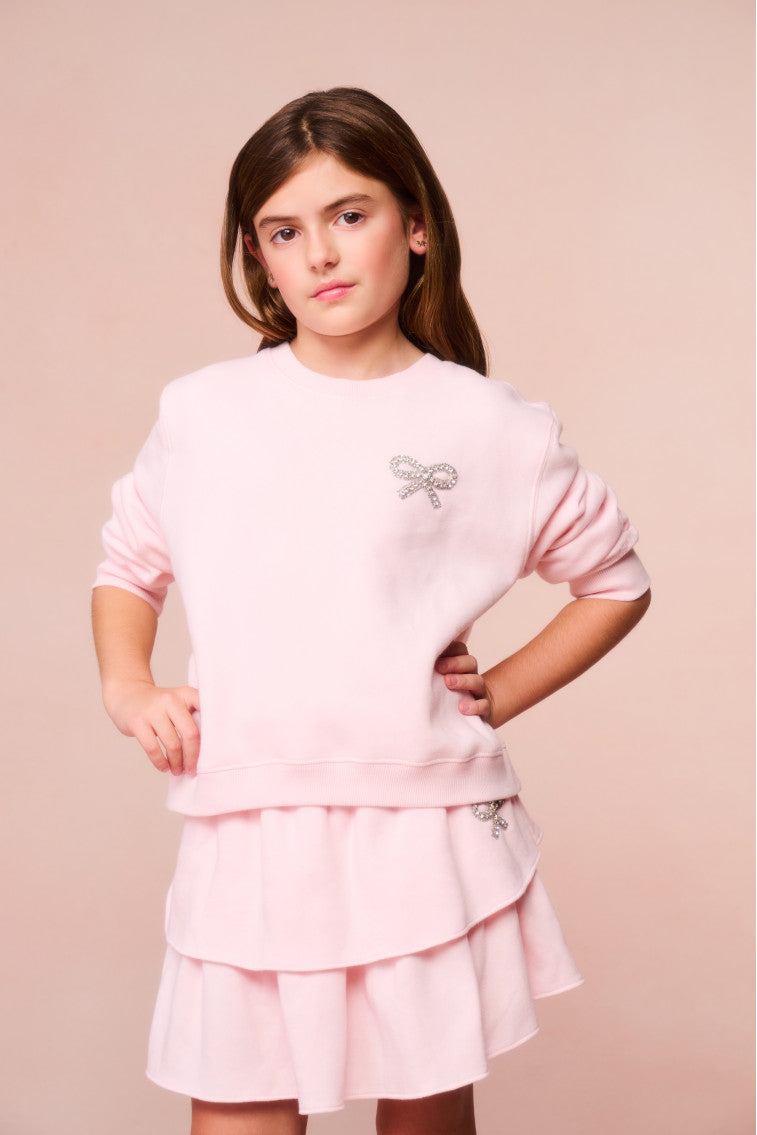 Luminous Crystal Bow Fleece Pullover for Girls - Soft & Cozy Winter Sweater for Kids, Perfect for School, Playdates & Outdoor Activities
