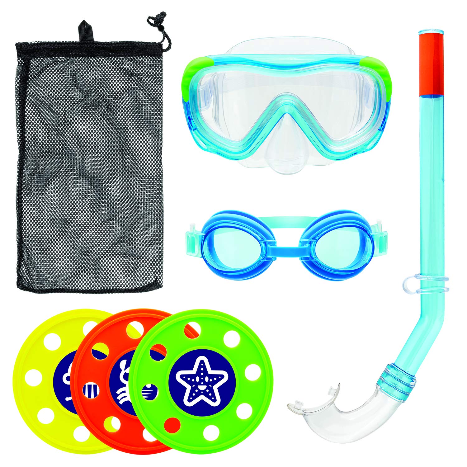 Poolmaster Combo Dive Toy and Snorkel Set for Kids - Underwater Swimming Gear with Floating Toys & Adjustable Snorkel Mask - Perfect for Pool Parties, Beach Vacations & Summer Water Fun