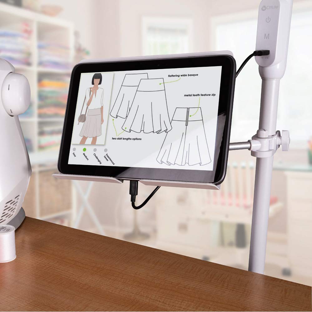 OttLite LED Floor Lamp with USB Port & Tablet Stand – Modern White Design, ClearSun LED Standing Light, USB Charger, Touch Controls | Perfect for Crafting, Reading, Home Office & Living Room Lighting