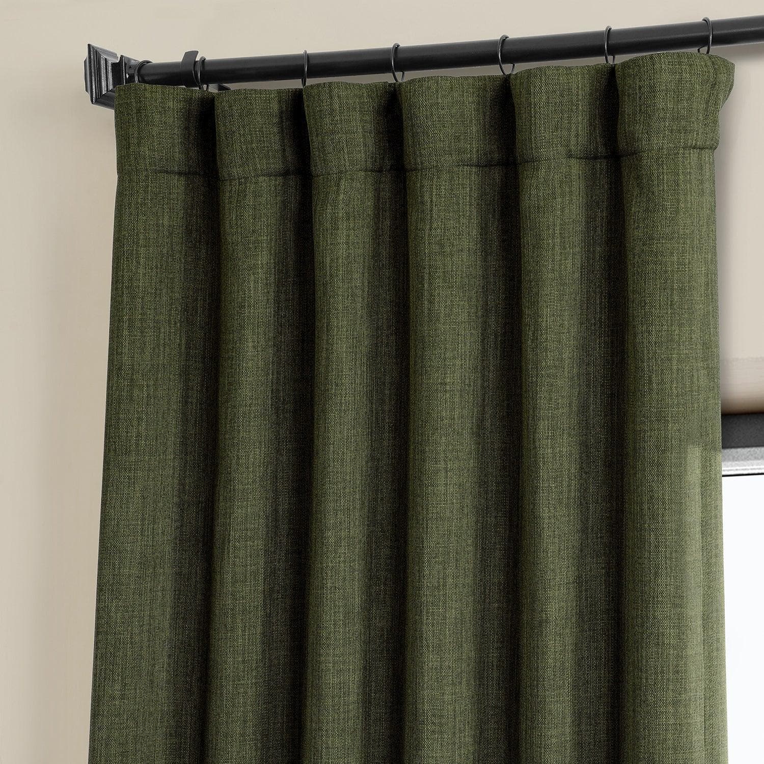 Khaki Green Textured Faux Linen Blackout Curtains for Bedroom & Living Room - Light Blocking Thermal Insulated Window Drapes for Home Decor & Privacy