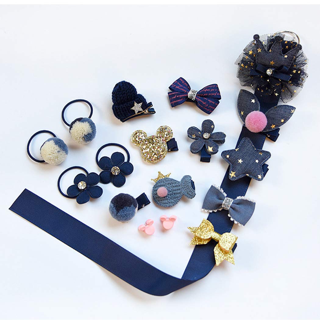 18 Pcs Baby Girls Hair Accessories Set - Hair Clips, Hair Ties, Hair Bows, Claw Clips with Storage Strap & Gift Box (Blue) - Perfect for Toddler Hair Styling, Birthday Gifts & Daily Use