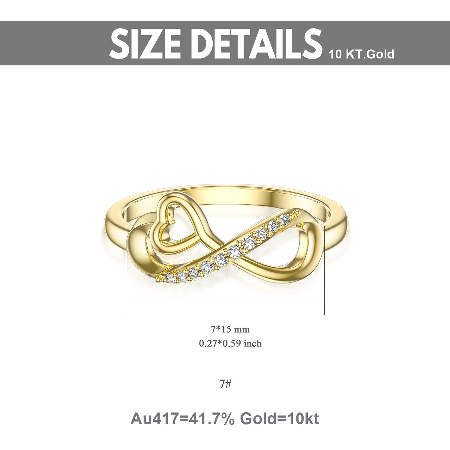 10K Solid Yellow Gold Infinity Heart Moissanite Ring for Women - Elegant Engagement, Wedding, Anniversary & Birthday Jewelry Gift for Girlfriend, Wife & Mother - Size 4.5-12 - Perfect for Romantic Occasions & Everyday Wear
